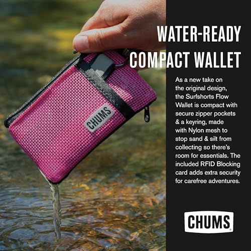 Chums Surfshorts Flow Wallet Black Ultra Thin Slim Card RFID Wallet For Men Quick Drying Mesh Keyring Attachment