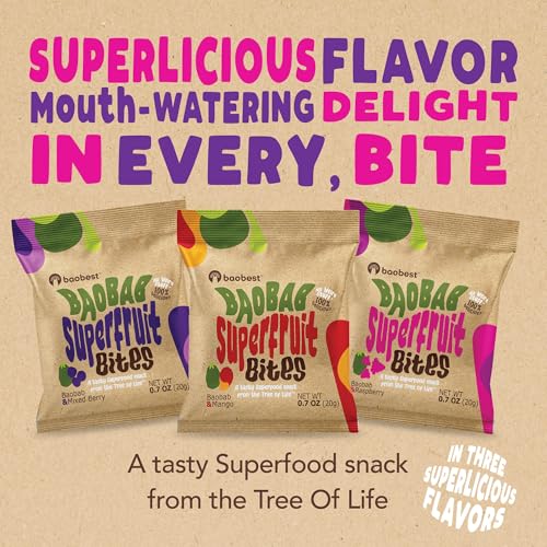Baobest Superfruit Bites - Vegan, Gluten Free, High in Vitamin C - Berry, Mango, and Raspberry Variety Pack - 15 Serving