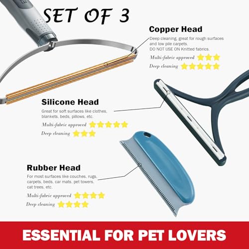 Pet Hair Removal Tools (3-Pack) - Lint Shaver Cleaner for Dog and Cat Hair on Carpet, Car Mats, Clothes, Couches, and F