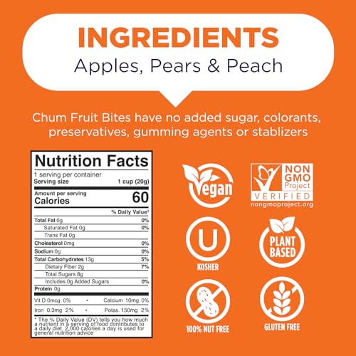 Chum Fruit Bites 100% Real Peach Snacks | Non-GMO, No Added Sugar or Preservatives | School and Nut-Free, Gluten-Free, V