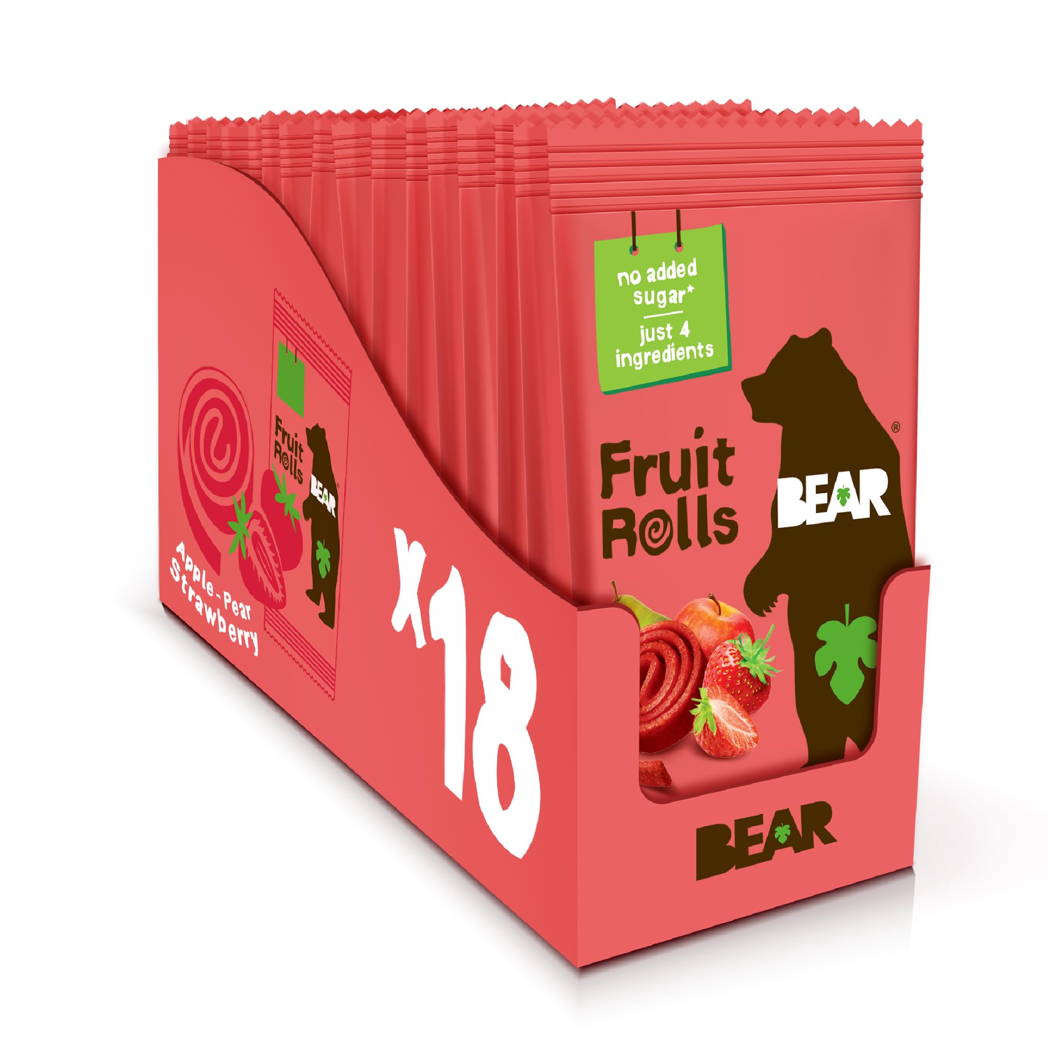 BEAR Real Fruit Snack Rolls - Gluten Free, Vegan, and Non-GMO - Strawberry - Healthy Snacks for Kids and Adults - School