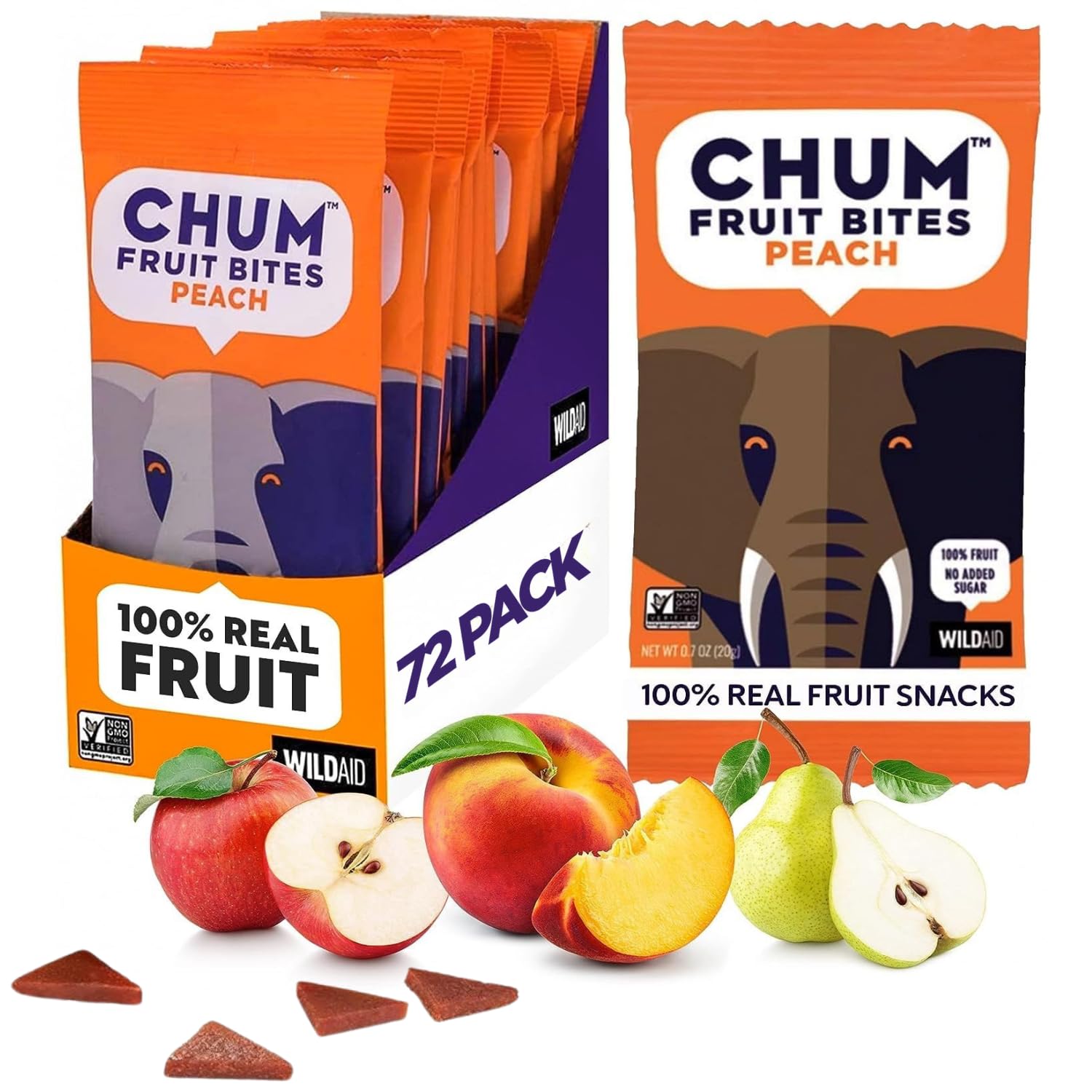 Chum Fruit Bites 100% Real Peach Snacks | Non-GMO, No Added Sugar or Preservatives | School and Nut-Free, Gluten-Free, V