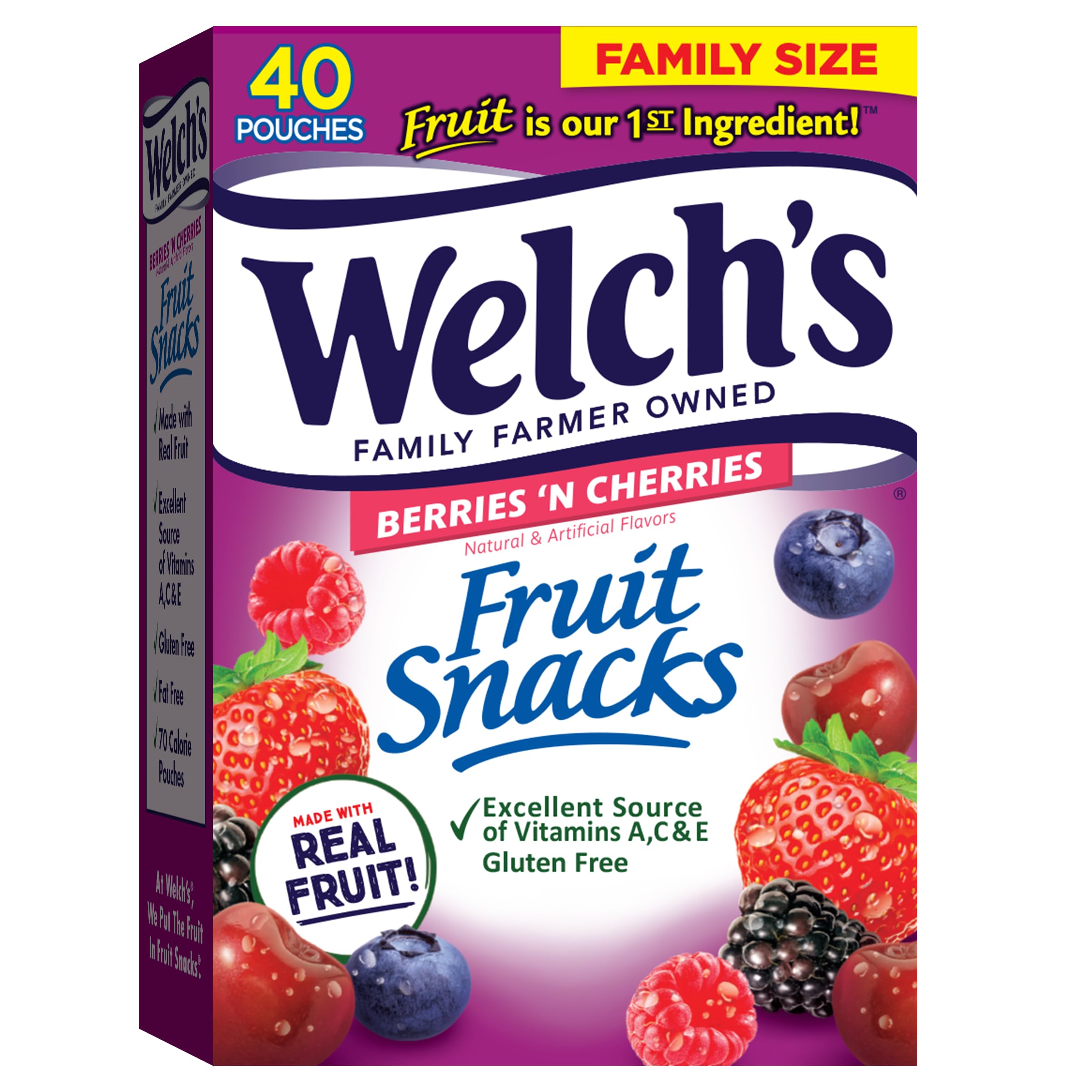 Welch's Berries 'N Cherries Fruit Snacks - Individual Single Serve Bags for Kids & Adults, Snack Time & On-The-Go, Natur