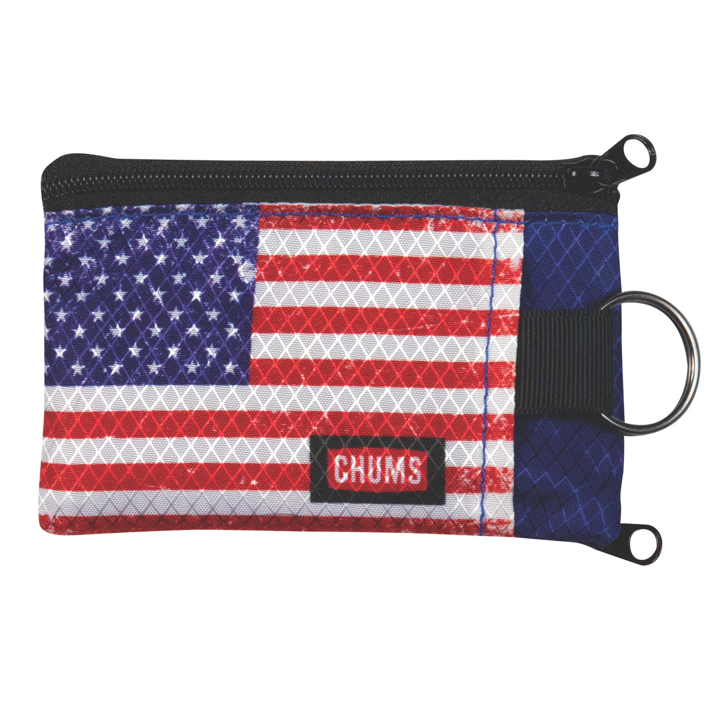 Chums Unisex Nylon Surfshort Wallet with Key Ring - American Flag - Lightweight - One-Size - Surfing and Beach Bag - Mul